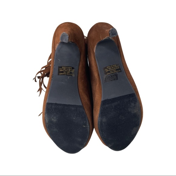 SOLD Ashley Stewart Suede Fringe Ankle Boots Heels SIZE 10W - Picture 3 of 5